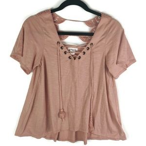 Clover + Scout Pink Lace Tie Front Top Size XS